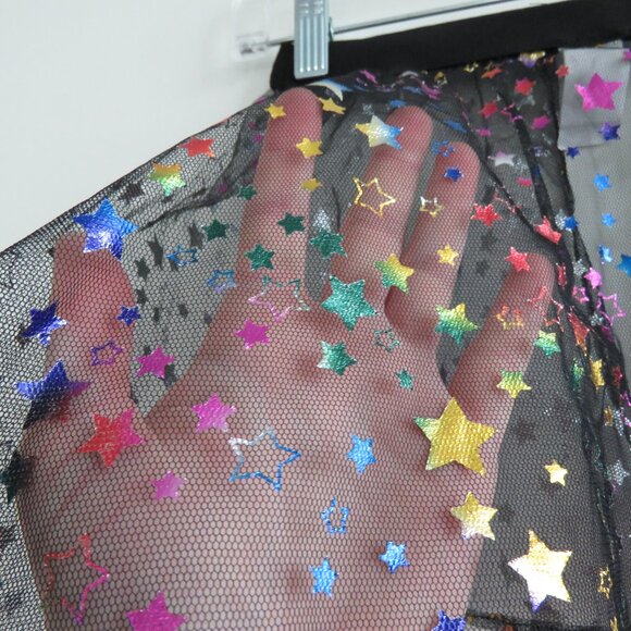 IHEARTRAVES Rainbow Stars Open Front Black Mesh Mini Skirt Festival Rave Size S - Picture 12 of 15